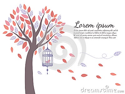 Wallpaper tree is leaf fall and bird cage Vector Illustration