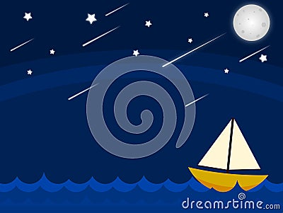 Wallpaper Vector Night in middle of the sea with stars and moon Stock Photo