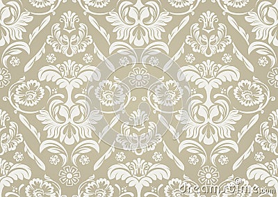 Wallpaper with White Damask Pattern Vector Illustration