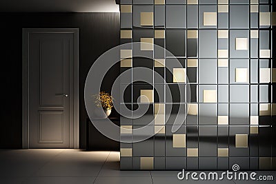 Wallpapered, Glass-paneled walls with a Premium Glass finish. Wallcovering of Glass, tiled, and square blocks. Generative Ai Stock Photo