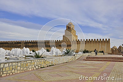 Walls and cemetery of the Great Mosque of Keirouan Editorial Stock Photo