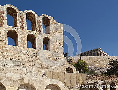 Walls of the famous Odeon in Athens in Greece Stock Photo