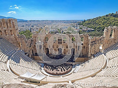 Walls of the famous Odeon in Athens in Greece Editorial Stock Photo