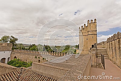 Walls and La torre de los Leones in Alcazar de Cordoba Editorial Stock Photo