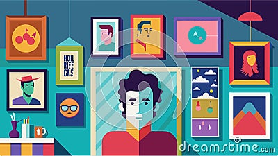 The walls are lined with colorful posters and memorabilia from the featured artist creating a nostalgic atmosphere Vector Illustration