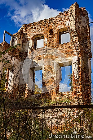 The walls of an old abandoned manor house of the 18th century, a view from inside Stock Photo
