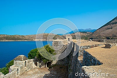 Walls of an old fortress Ali Pasha Tepelena Fortress Porto Palermo near Himare city located on a peninsula in the bay of the Stock Photo