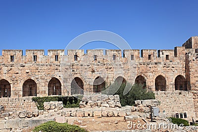 Walls of the Tower of David in Jerusalem Editorial Stock Photo