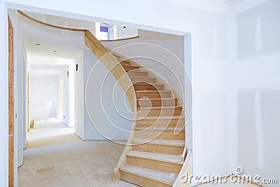 Walls of unfinished room of inside house under construction unfinished renovated living room Stock Photo