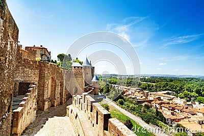 Walls in the west side of Carcassonne citadel Stock Photo