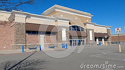 Walmart grocery store exterior clear blue sky orange store pickup sign Editorial Stock Photo