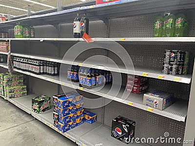 Walmart grocery store interior empty soda shelves Editorial Stock Photo