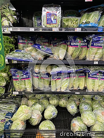 Walmart interior bagged romaine hearts lettuce Editorial Stock Photo