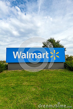 Walmart Retail Store Entrance Sign and Trademark Logo Editorial Stock Photo