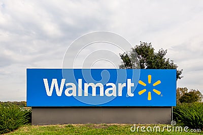 Walmart Retail Store Entrance Sign and Trademark Logo Editorial Stock Photo