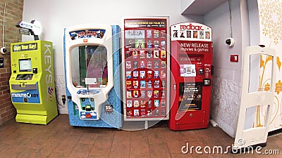 Walmart super center entrance game machines and red box Editorial Stock Photo