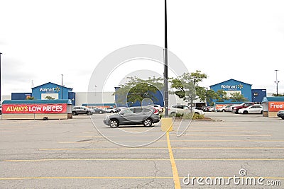 tor, canada - august 18, 2023: walmart supercentre center store supermarket department store blue with sign 52 p 20 Editorial Stock Photo