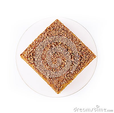 Walnut cake, nuts on white plate Stock Photo
