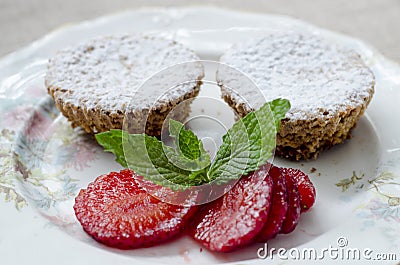 Gourmet walnut cookies, with powdered sugar Stock Photo