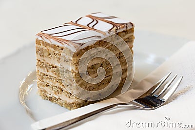 Walnut Cream Layered Cake Stock Photo