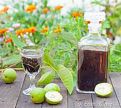 Walnut liqueur Stock Photo