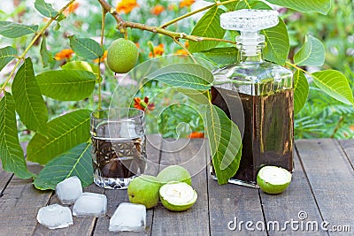 Walnut liqueur Stock Photo