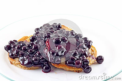 Walnut Pancakes With Fresh Blueberry Sauce Stock Photo