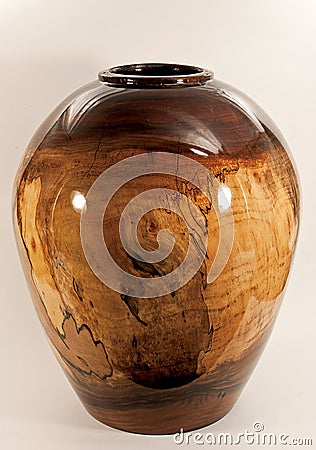 Walnut Vase Turned on Wood Lathe Stock Photo