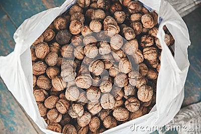 Walnuts background. Nuts texture. Healthy energy vegan food. Superfood for hipster lifestyle Stock Photo