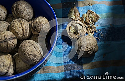 Walnuts in a beam of light Stock Photo