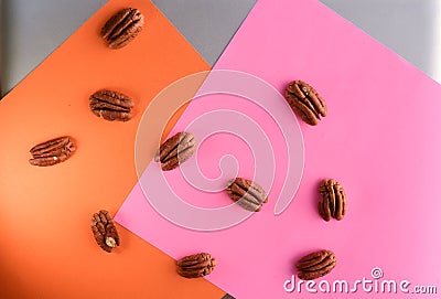 Walnuts on bright colorful background Stock Photo