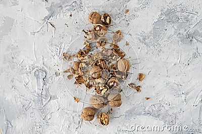 walnuts with a cracked or opened shell, vegetarian breakfast cookings Stock Photo