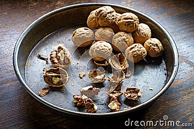 Walnuts Cracked Shells Stock Photo