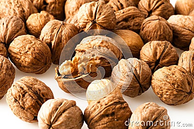 Walnuts in the foreground for diet Stock Photo