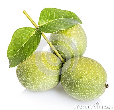 Walnuts green close-up isolated on a white background Stock Photo