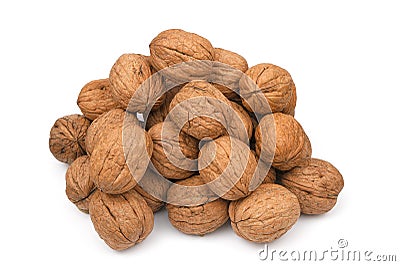 Walnuts isolated on white background. Pile nuts Stock Photo