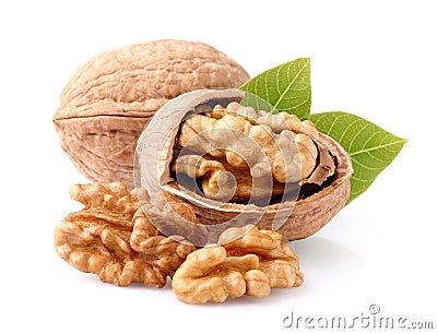 Walnuts with leaves Stock Photo