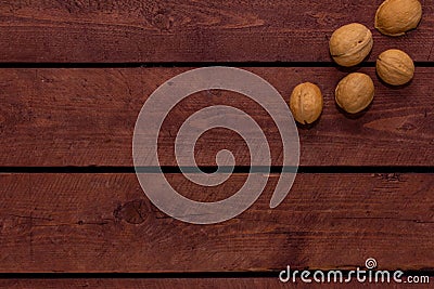 Walnuts on old vintage boards Stock Photo