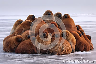 walruses huddling together for warmth Stock Photo