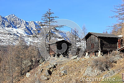 Walser style house in Saas-Almagell. The Alps, Switzerland. Stock Photo