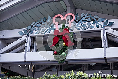 Walt Disney World Entrance Icon Mickey Mouse Christmas Wreath Editorial Stock Photo