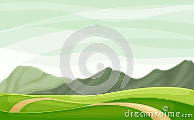 Wandering Road Going into the Distance Through Green Grassy Valley Vector Illustration Vector Illustration