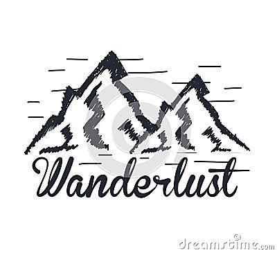 wanderlust hand drawn mountain adventure label nature Cartoon Illustration