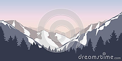 wanderlust snowy mountains and forest blue winter landscape Vector Illustration