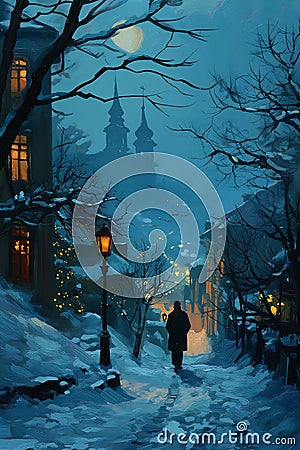 Wanderlust in a Winter Wonderland: A Dreamy Tale of a Cityscape Cartoon Illustration