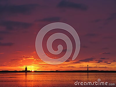 Wangerooge church at sunset, Germany Stock Photo