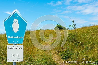 WANGEROOGE, GERMANY. 04th July 2017: View of the sign of the nature reserve wadden sea Editorial Stock Photo