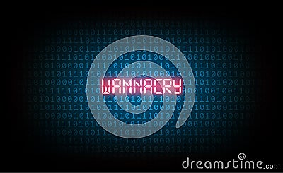 The wannacry virus is among blue binary code and ransomware, virus computer attack concept, technology background, vector Vector Illustration