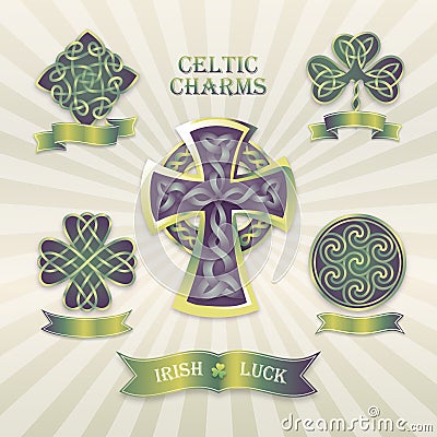 Six March 17 St. Patrick`s Day Lucky Celtic Charms Vector Illustration