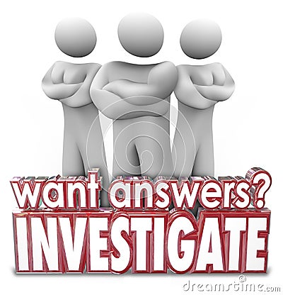 Want Answers Investigate 3d Words Serious People Arms Crossed Stock Photo